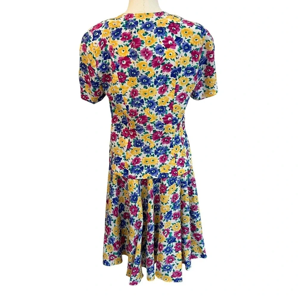 Vintage Leslie Fay Floral Matching Set Button Front Top Skirt 2 Piece 6